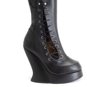 John Fluevog Black Lace-Up Platform Boots